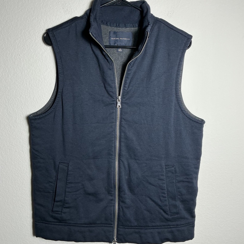 Banana Republic Insulated Vest Men Medium Navy Blue‎ Full Zip Mock Neck Preppy